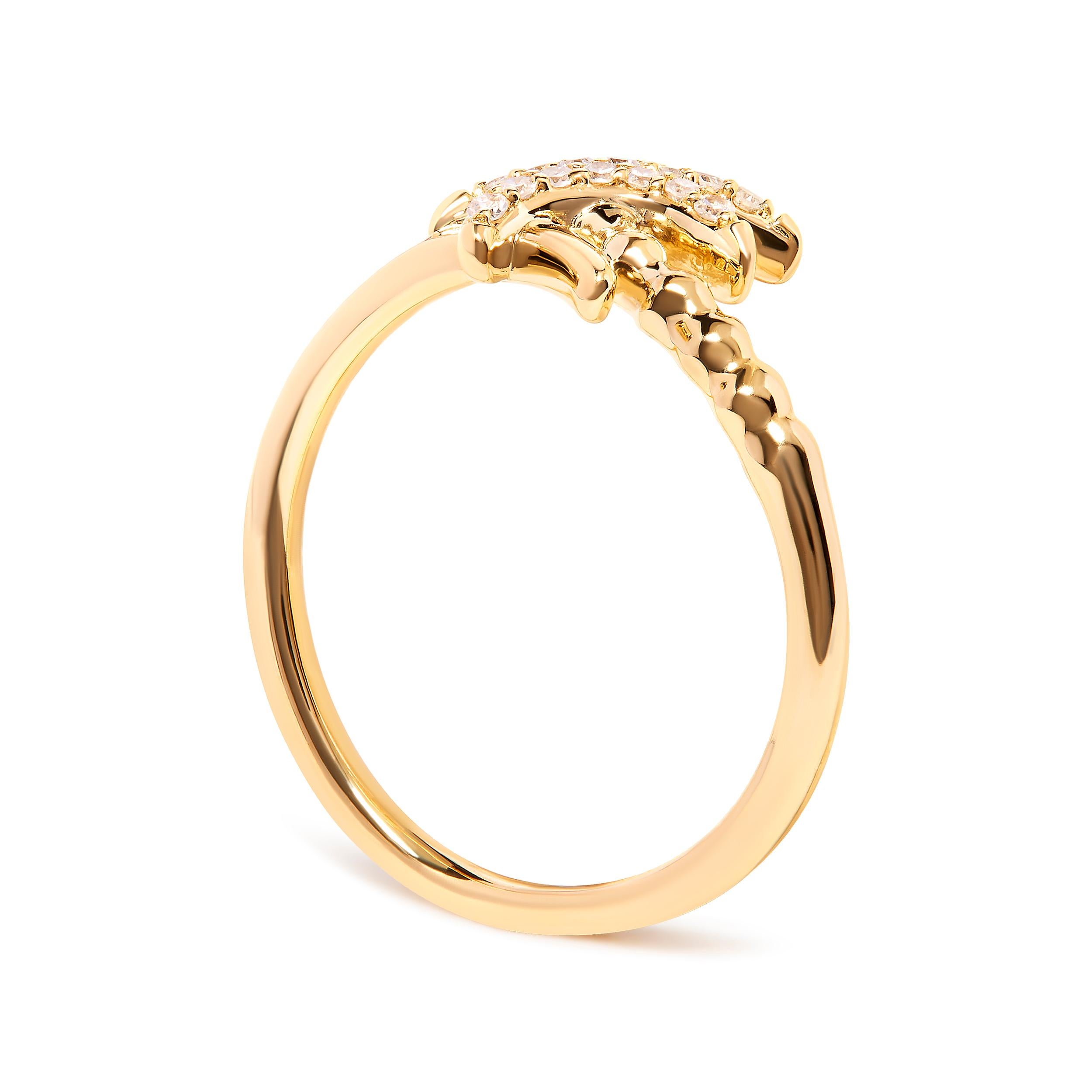 Im Angebot: 10K Gelbgold 1/10 Karat Diamant Palmen-Statement-Ring () 4