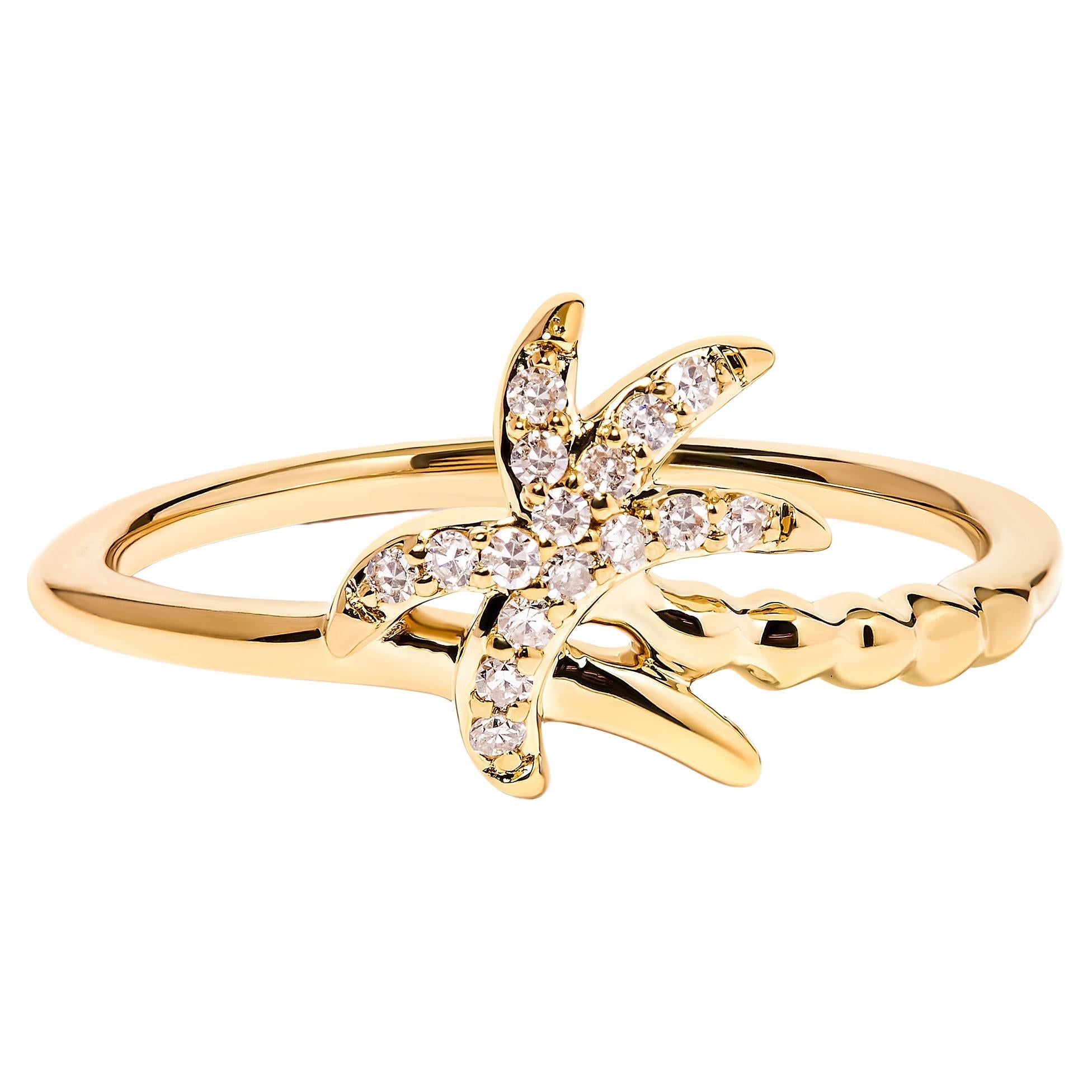Im Angebot: 10K Gelbgold 1/10 Karat Diamant Palmen-Statement-Ring ()