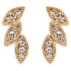 10K Yellow Gold 1/10 Carat Diamond Triple Leaf Stud Earring