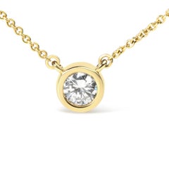 10K Yellow Gold 1/10 Carat Round Cut Diamond Solitaire Pendant Necklace
