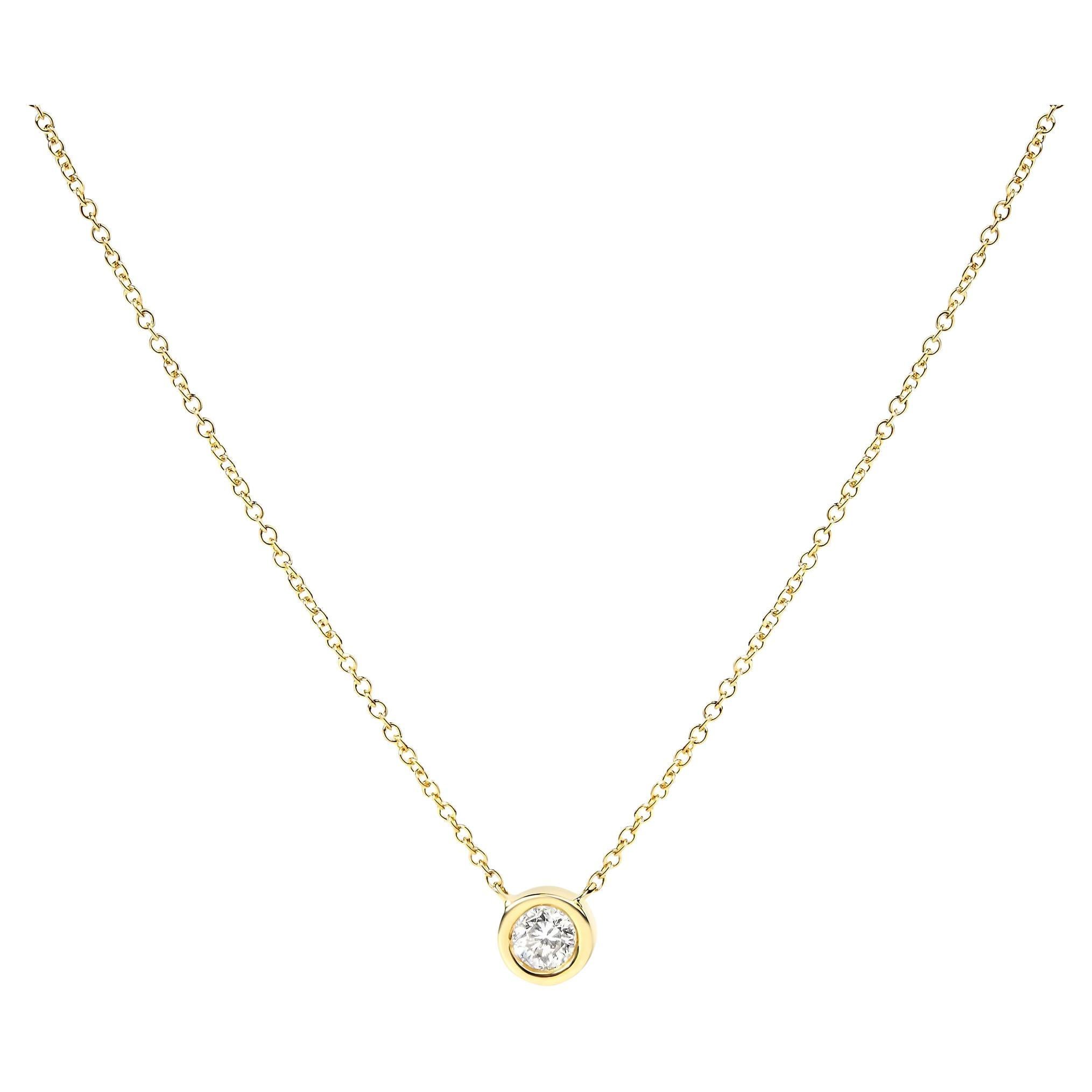 10K Yellow Gold 1/10 Carat Round Cut Diamond Solitaire Pendant Necklace