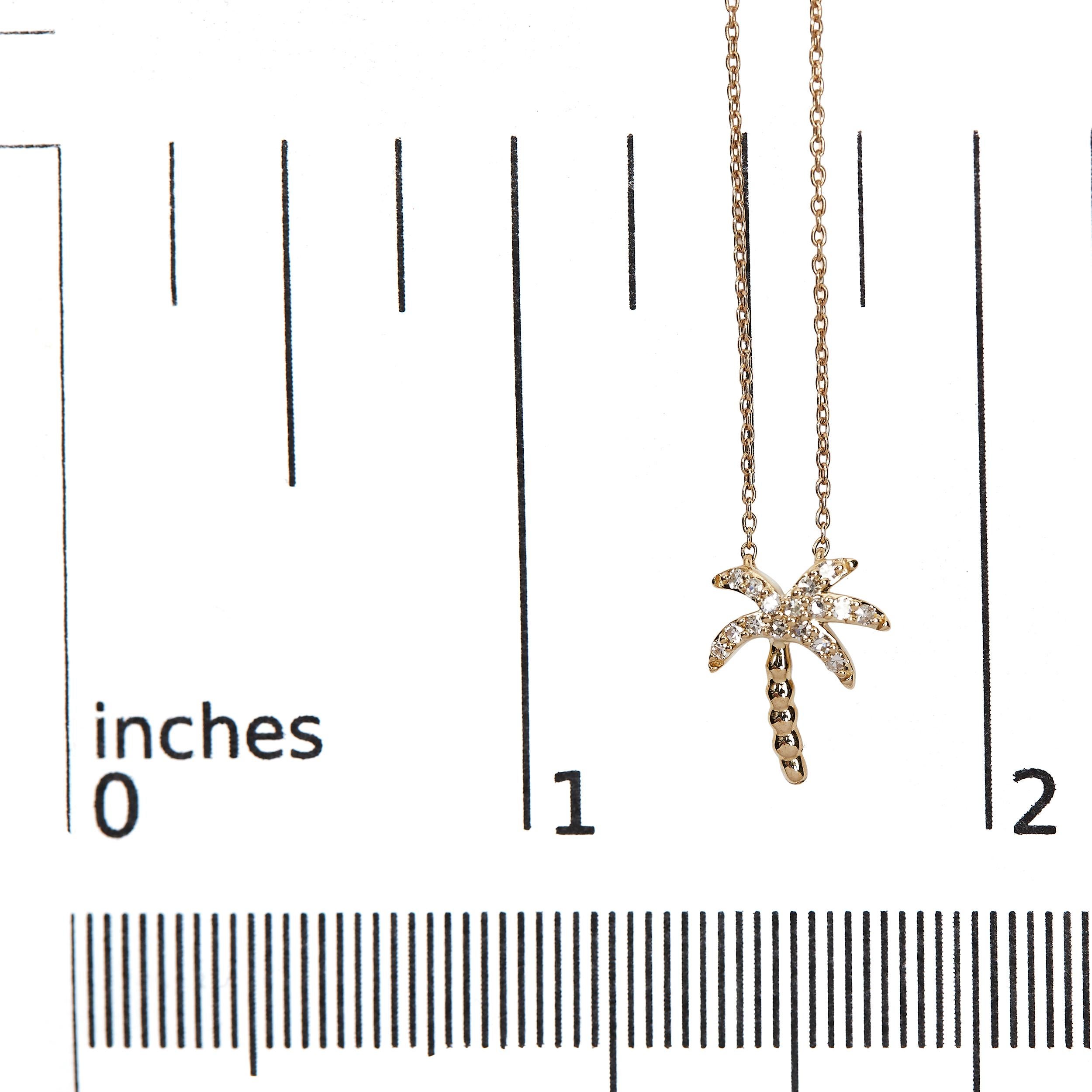 Modern 10K Yellow Gold 1/10 Carat Round Diamond Palm Tree Pendant Necklace For Sale