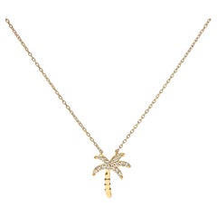 10K Yellow Gold 1/10 Carat Round Diamond Palm Tree Pendant Necklace