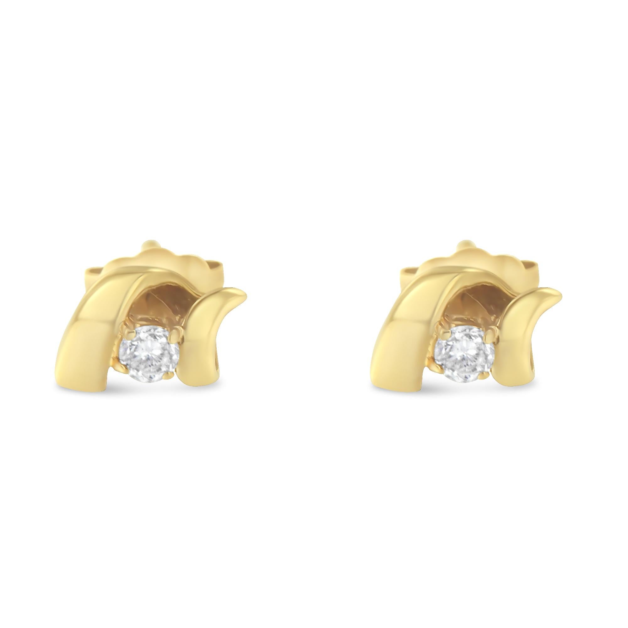 Contemporary 10K Yellow Gold Classic Ribbon Twist Diamond Stud Earrings For Sale