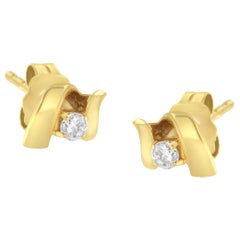 10K Yellow Gold Classic Ribbon Twist Diamond Stud Earrings