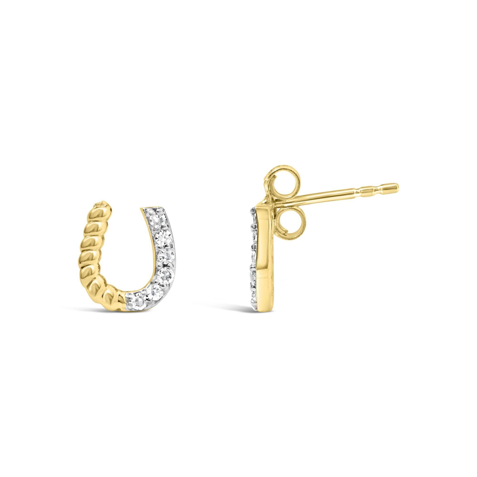 10K Gelbgold 1/10 Cttw geflochtene Hufeisen-Ohrstecker (Moderne) im Angebot