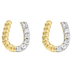 10K Yellow Gold 1/10 Cttw Braided Horseshoe Stud Earrings