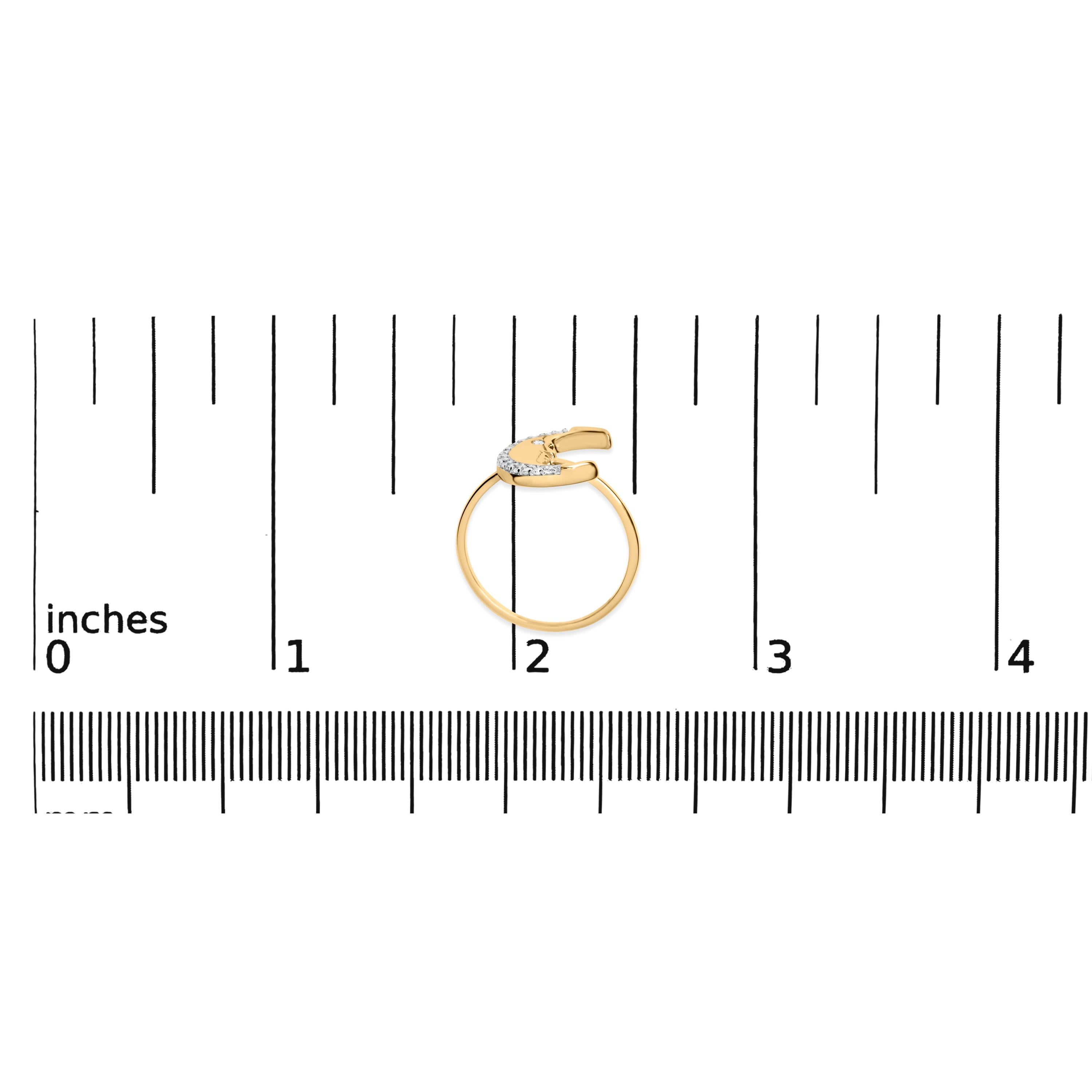 Women's 10K Yellow Gold 1/10 Cttw Diamond Crescent Moon Ring For Sale