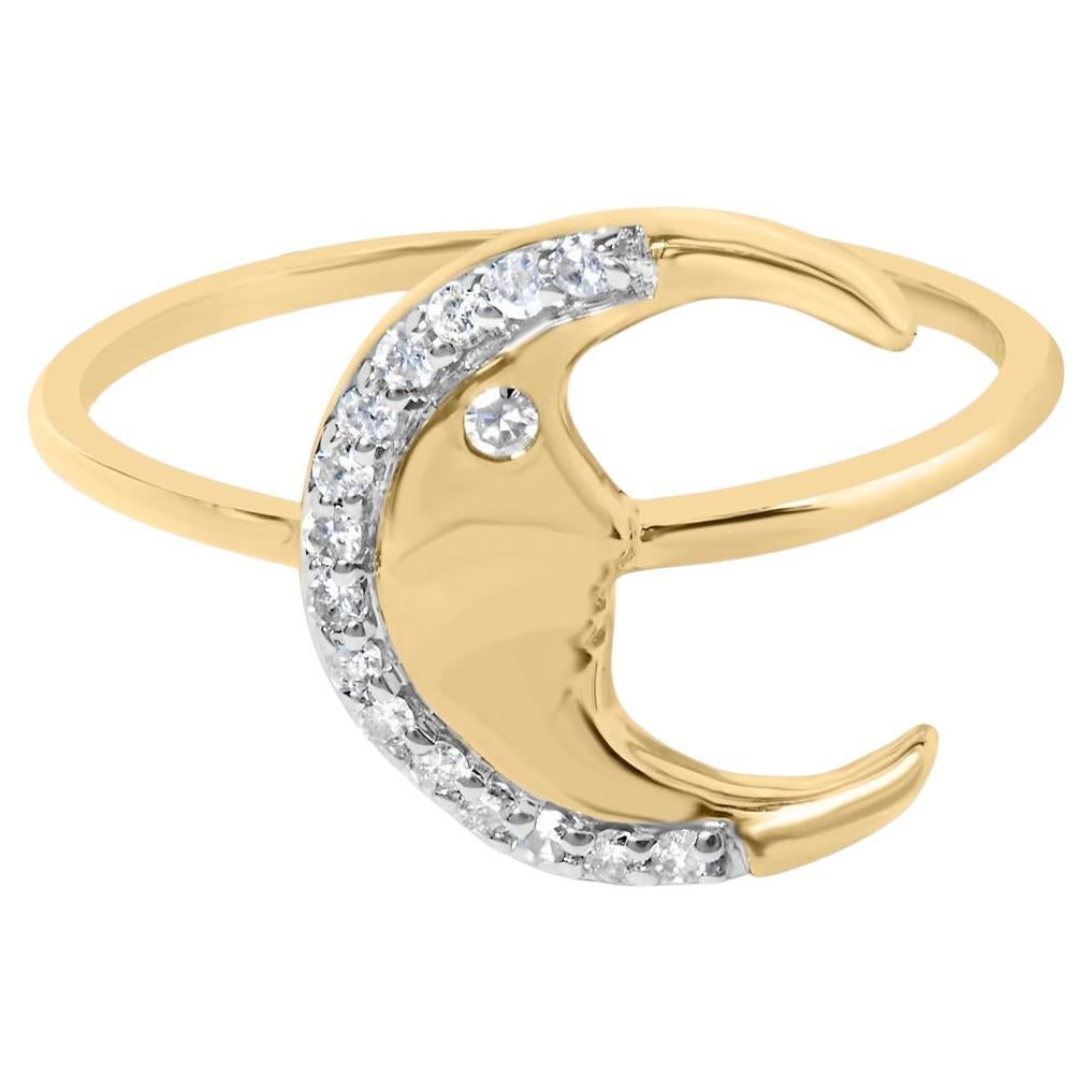 Anello con mezzaluna in oro giallo 10K e diamanti da 1/10 Cttw