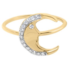 Anello con mezzaluna in oro giallo 10K e diamanti da 1/10 Cttw