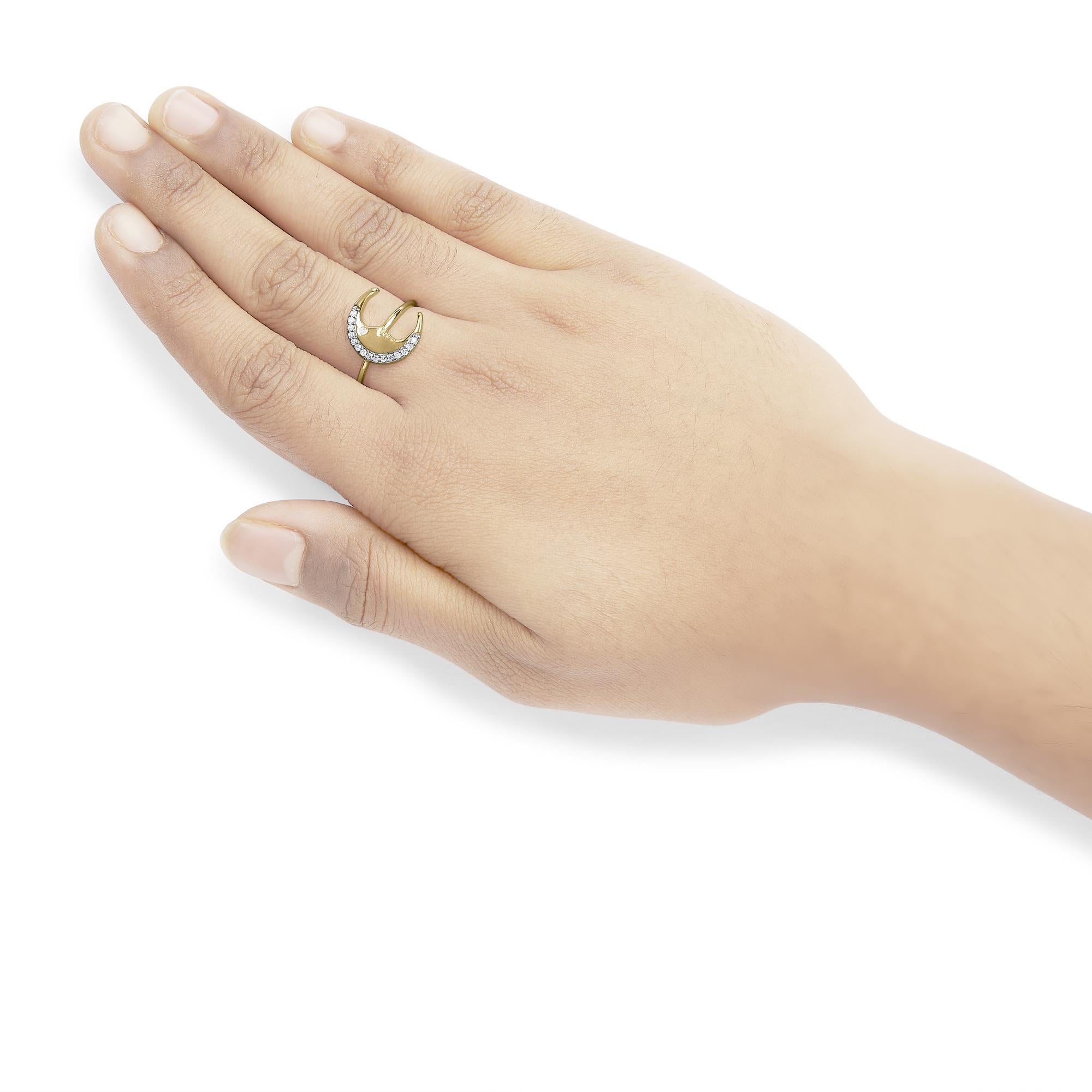 10K Gelbgold 1/10 Cttw Diamant Mondsichel Ring- Größe 7 im Zustand „Neu“ im Angebot in New York, NY