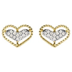 10K Gelbgold 1/10 Cttw Diamant Herz und Perlen Halo Ohrstecker