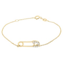 Bracelet à maillons ajustables en or jaune 10K avec breloques en forme de trombones et diamants 1/10 Cttw