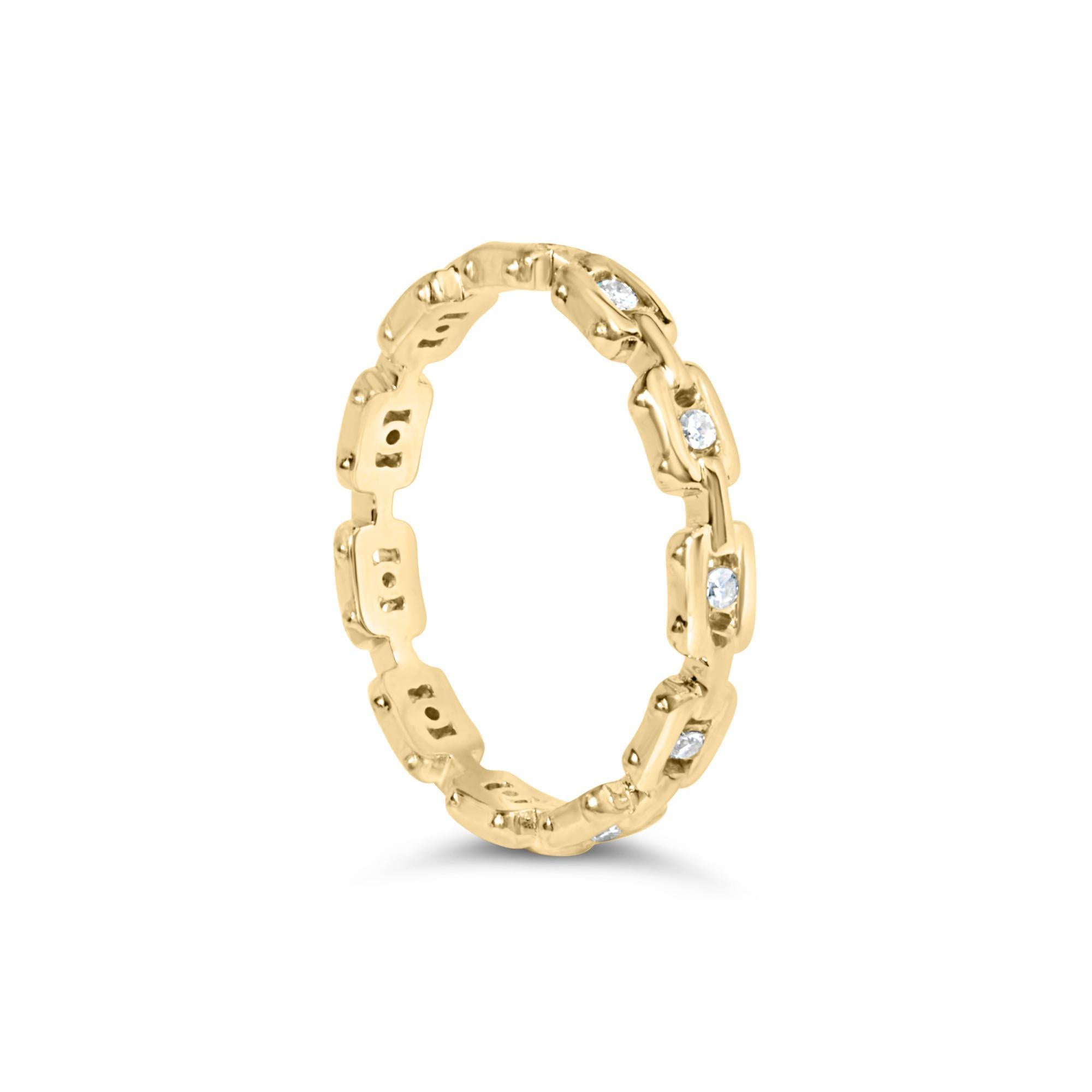 10K Gelbgold 1/10 Cttw Büroklammer Stil Link Band Ring (Moderne) im Angebot