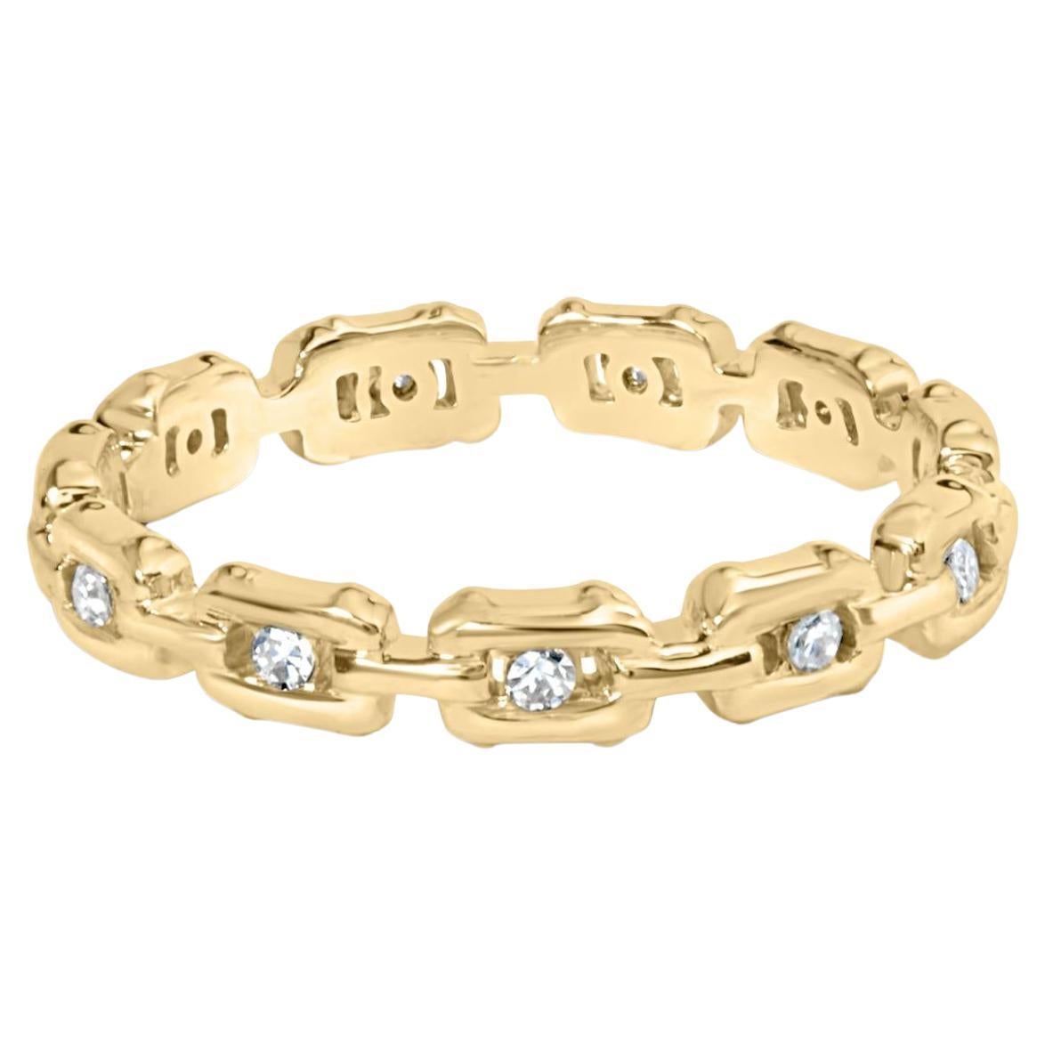 10K Gelbgold 1/10 Cttw Büroklammer Stil Link Band Ring im Angebot