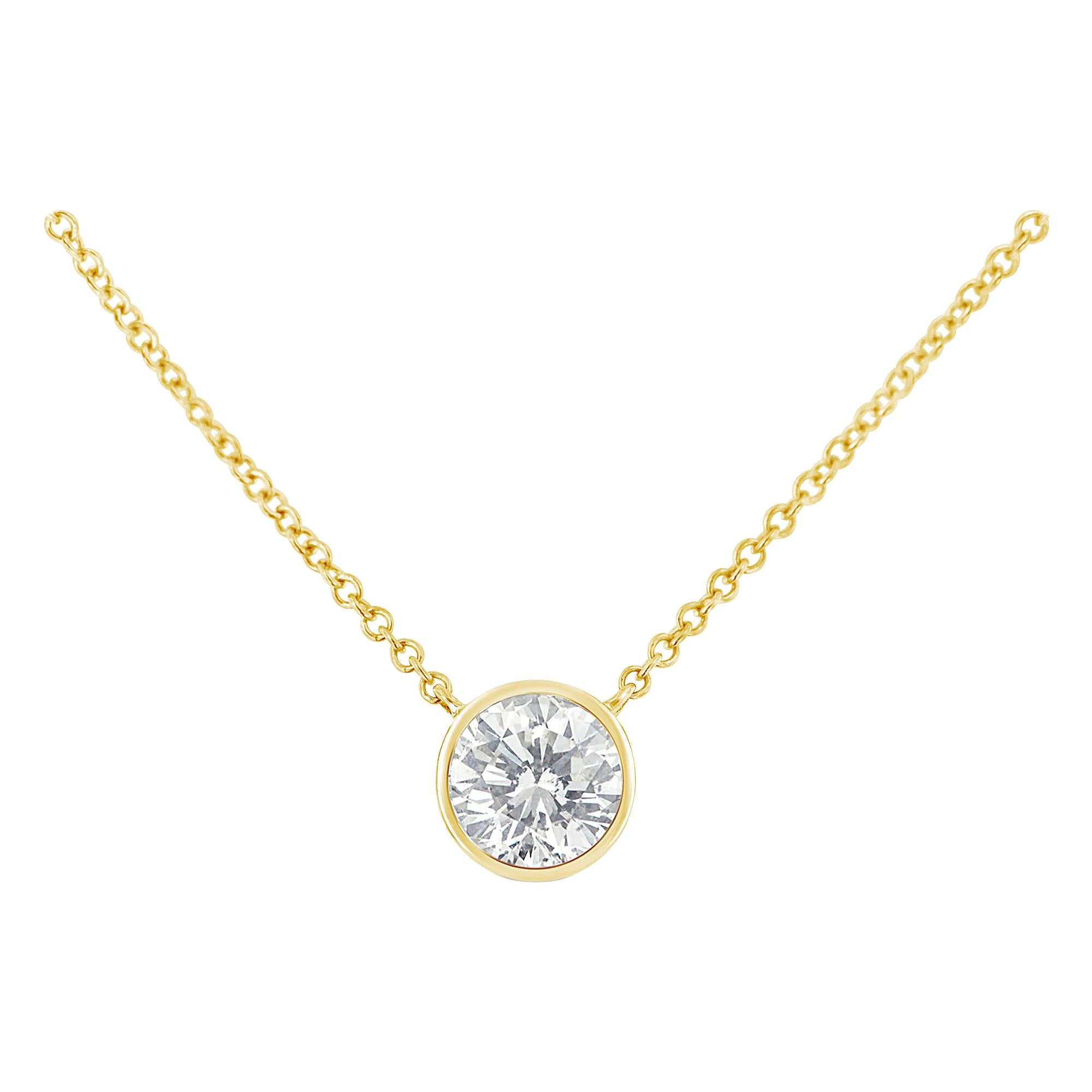 10K Yellow Gold 1/2 Carat Bezel-Set Diamond Solitaire Pendant Necklace For Sale