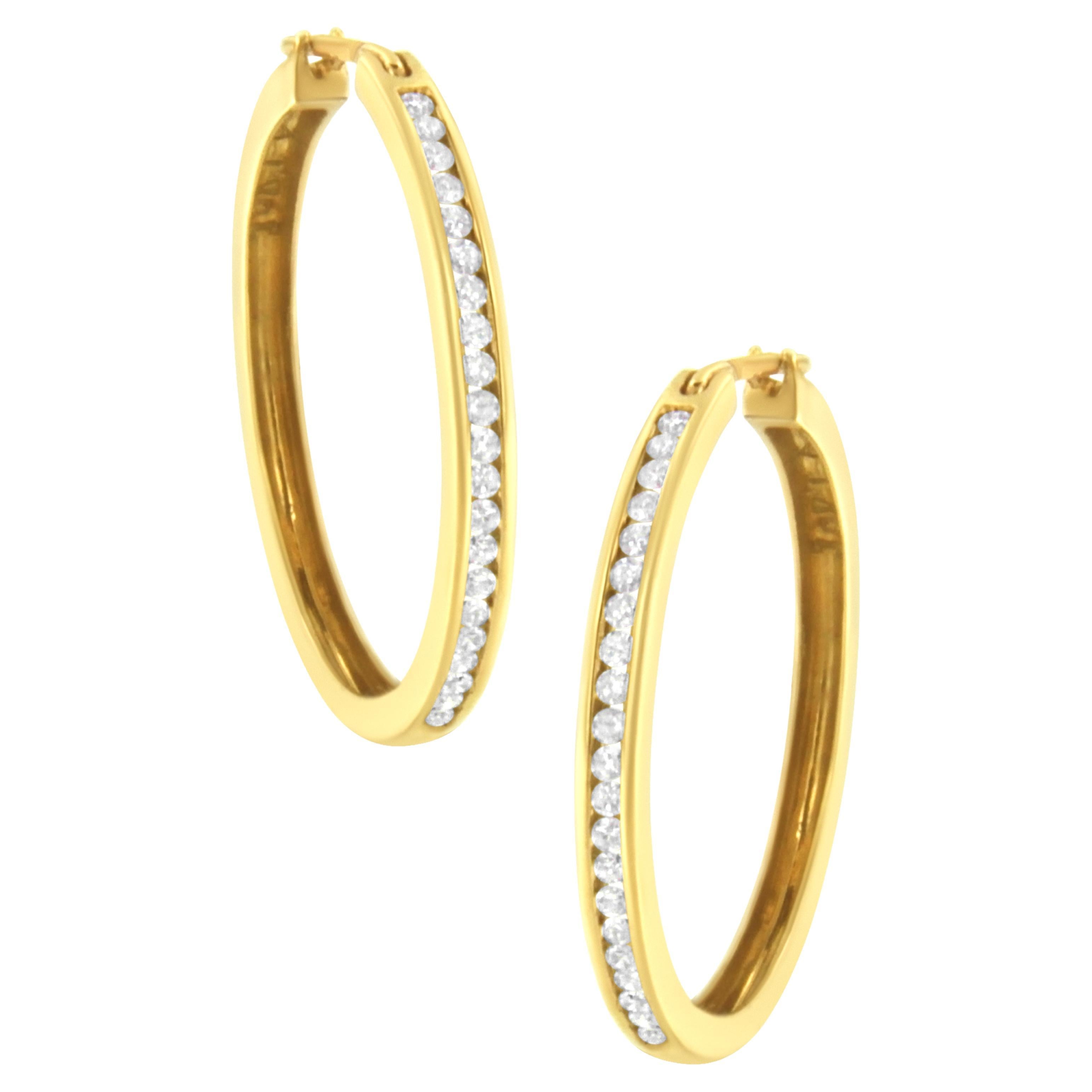 10K Yellow Gold 1/2 Carat Channel Set Diamond Hoop Earrings