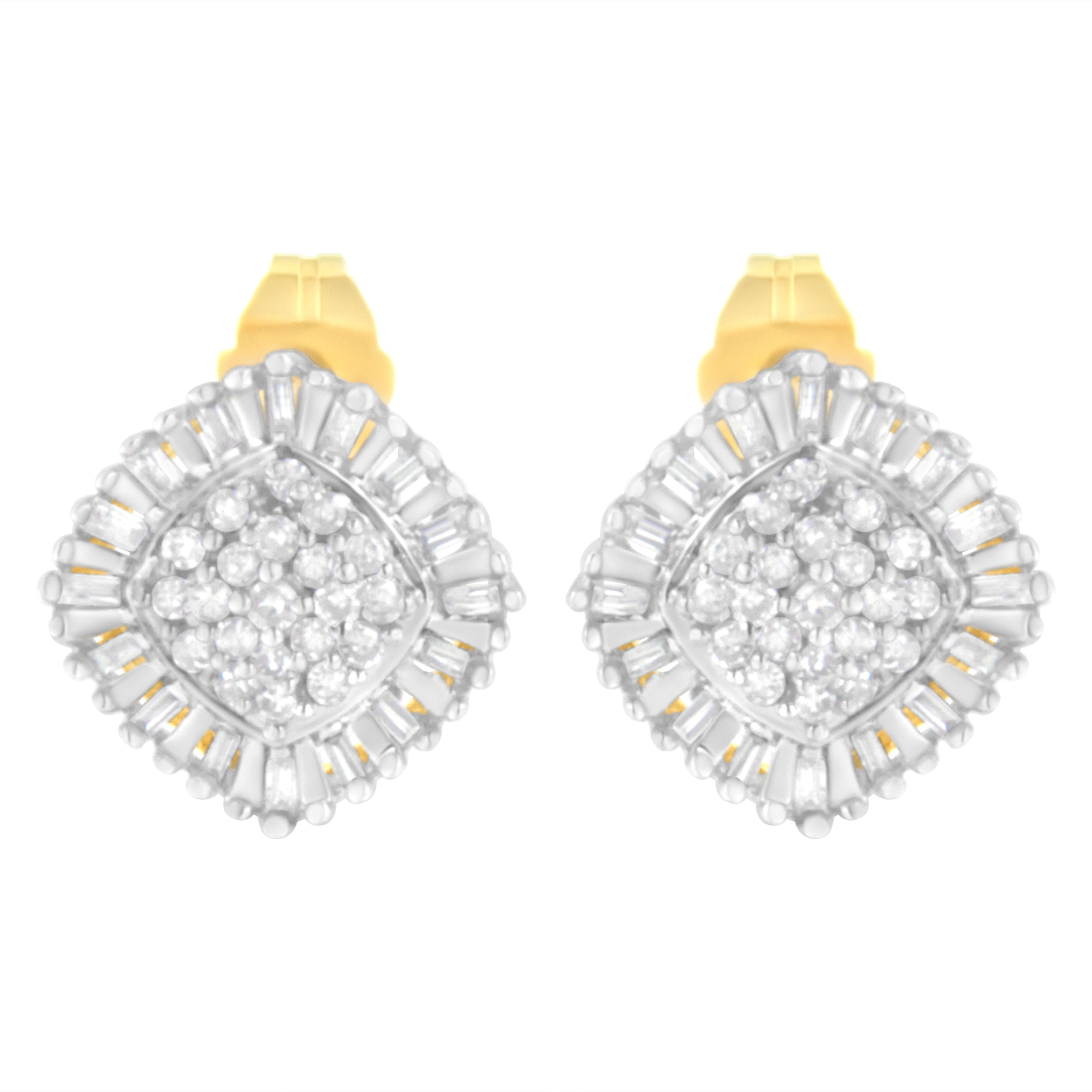 Contemporary 10K Yellow Gold 1/2 Carat Diamond Cluster Cocktail Stud Earrings For Sale
