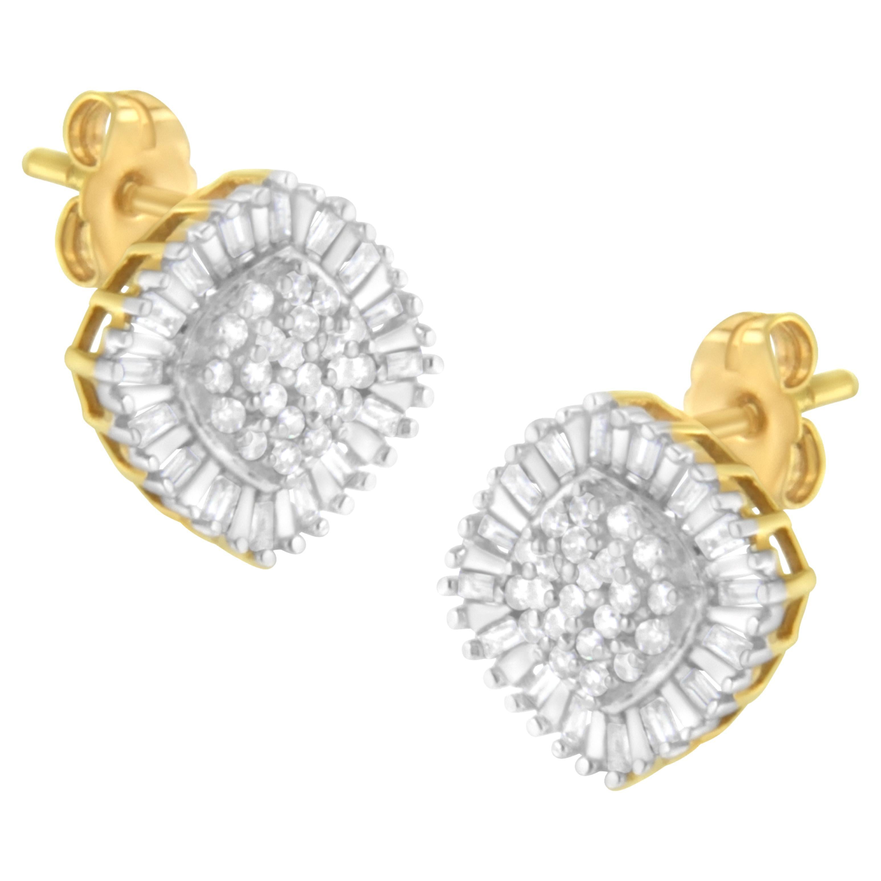 10K Yellow Gold 1/2 Carat Diamond Cluster Cocktail Stud Earrings For Sale