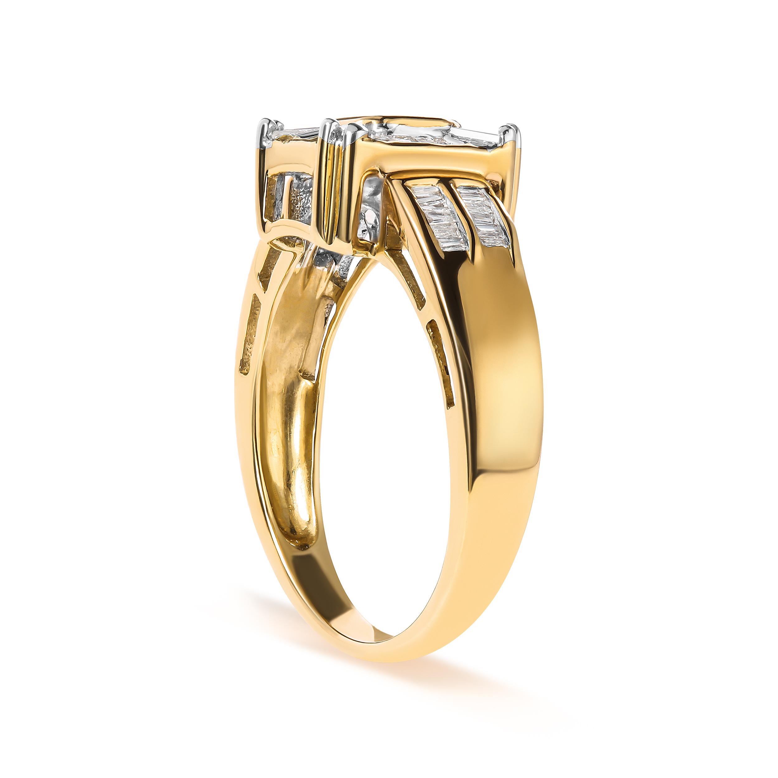 Modern 10K Yellow Gold 1/2 Carat Diamond Composite and Halo Ring For Sale