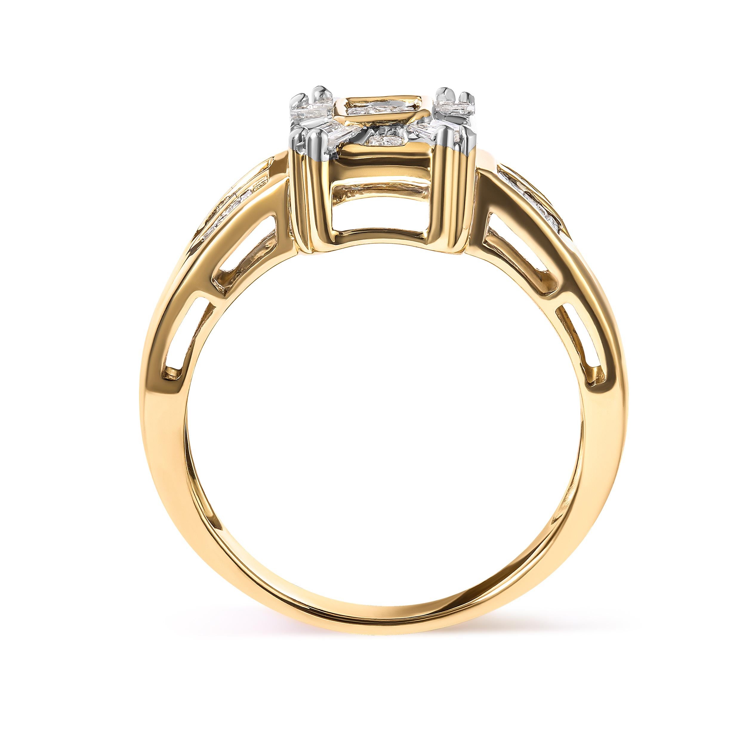 Princess Cut 10K Yellow Gold 1/2 Carat Diamond Composite and Halo Ring For Sale