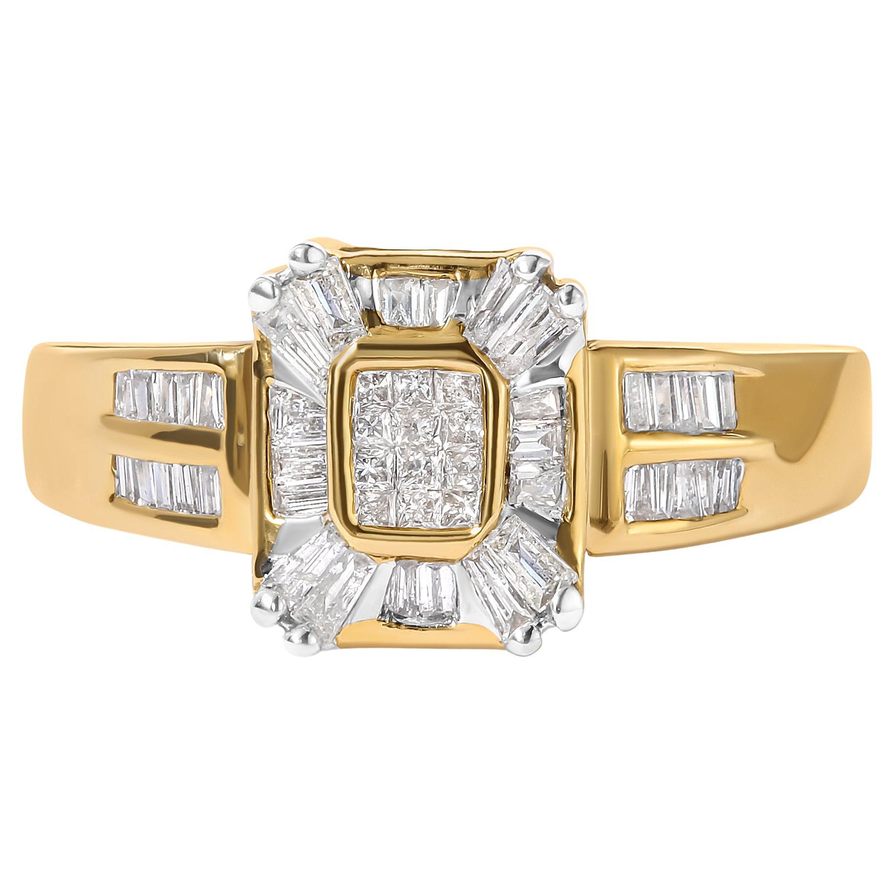10K Gelbgold 1/2 Karat Diamant-Komposit- und Halo-Ring im Angebot