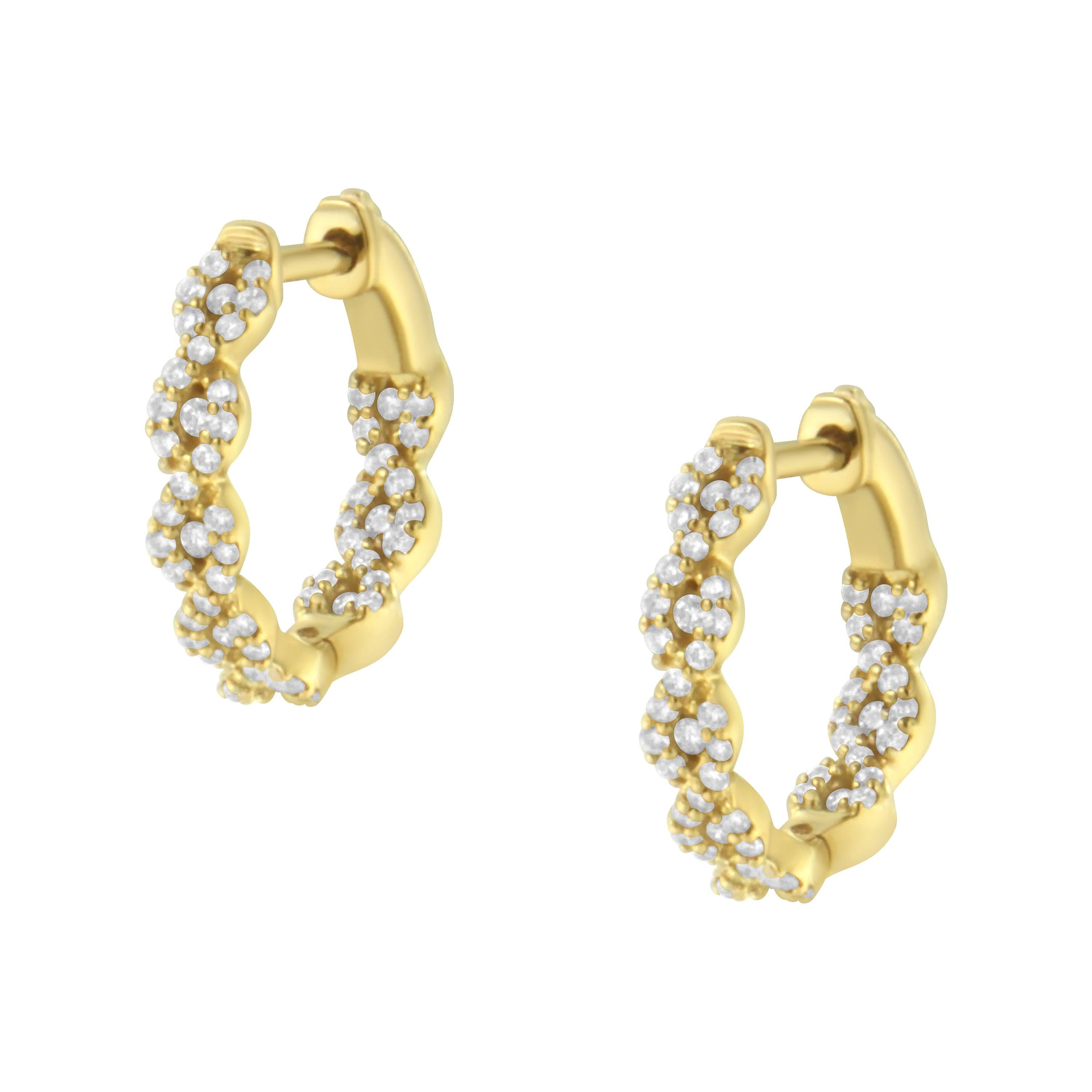 Modern 10K Yellow Gold 1/2 Carat Diamond Huggy Earrings For Sale