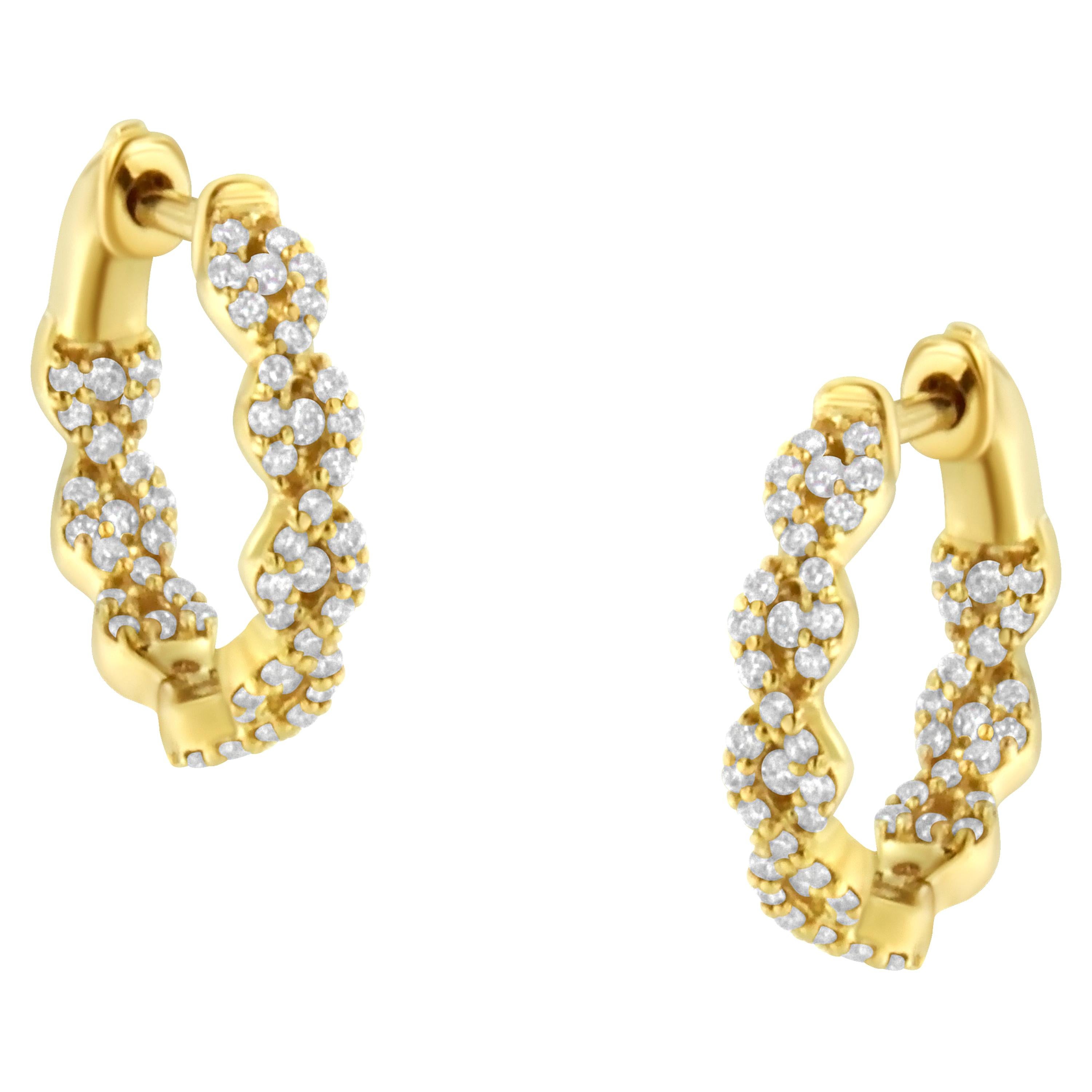 10K Yellow Gold 1/2 Carat Diamond Huggy Earrings For Sale
