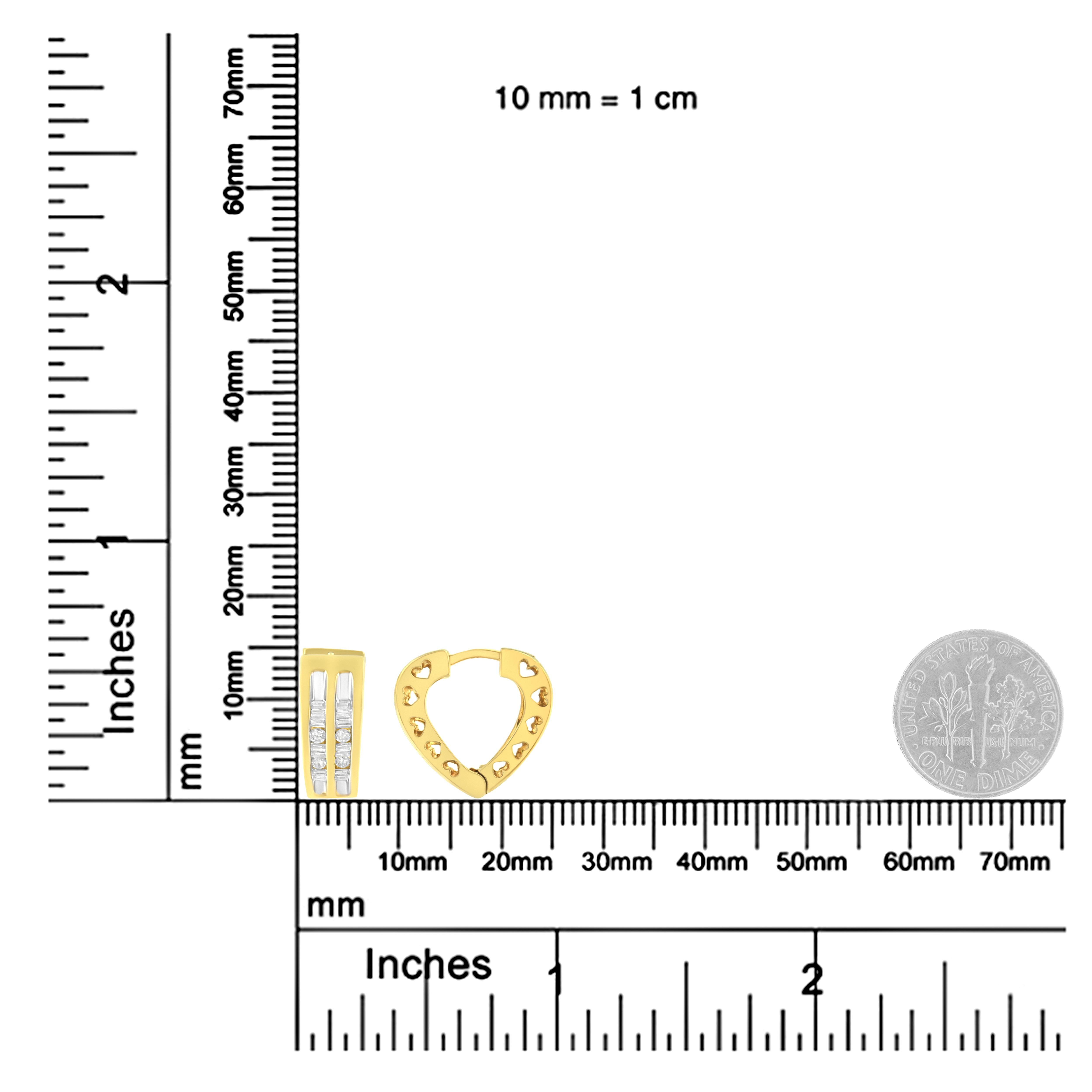 Round Cut 10K Yellow Gold 1/2 Carat Diamond Huggy Heart Hoop Earrings For Sale