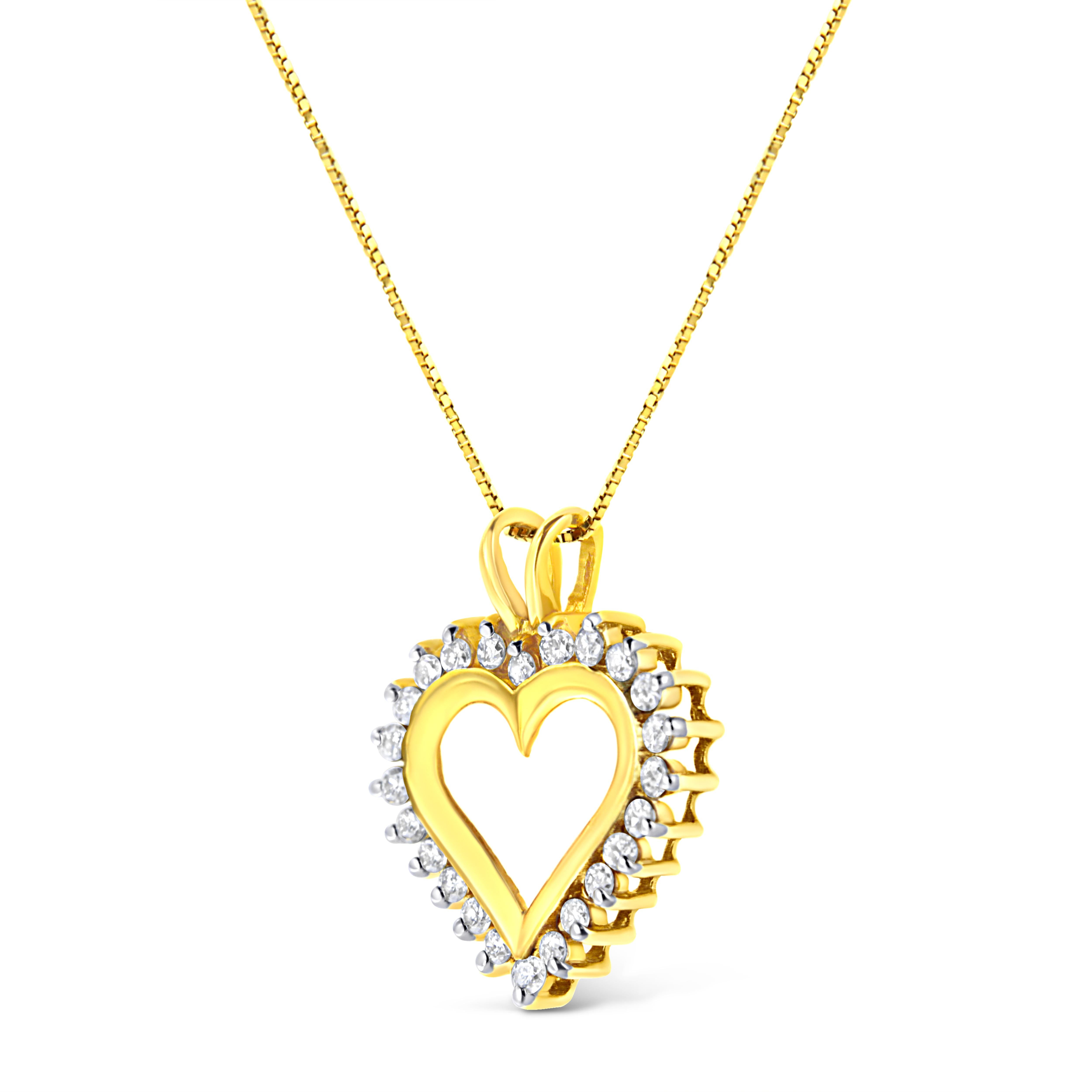Contemporary 10K Yellow Gold 1/2 Carat Diamond Open Heart Pendant