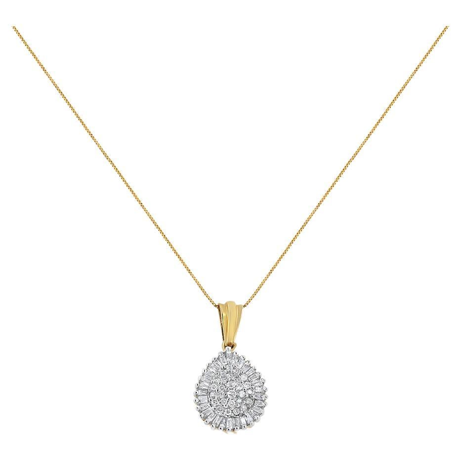 10K Yellow Gold 1/2 Carat Diamond Oval Burst Pendant Necklace For Sale