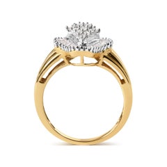 10K Yellow Gold 1/2 Carat Diamond Rhombus Head and Halo Ring