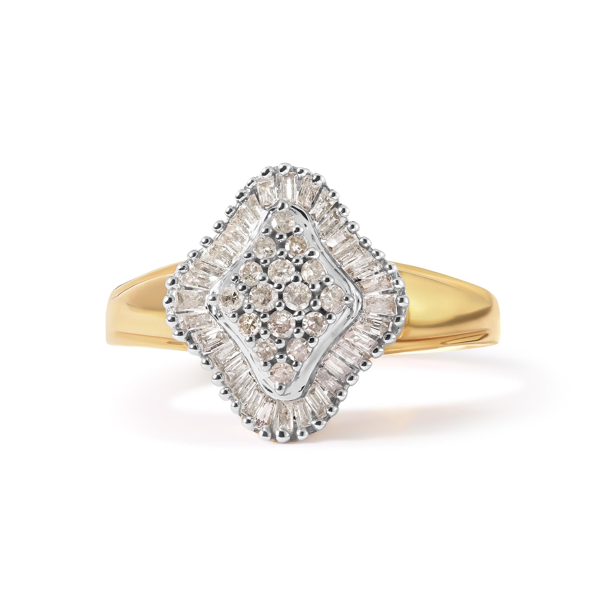 Modern 10K Yellow Gold 1/2 Carat Diamond Rhombus Head and Halo Ring For Sale