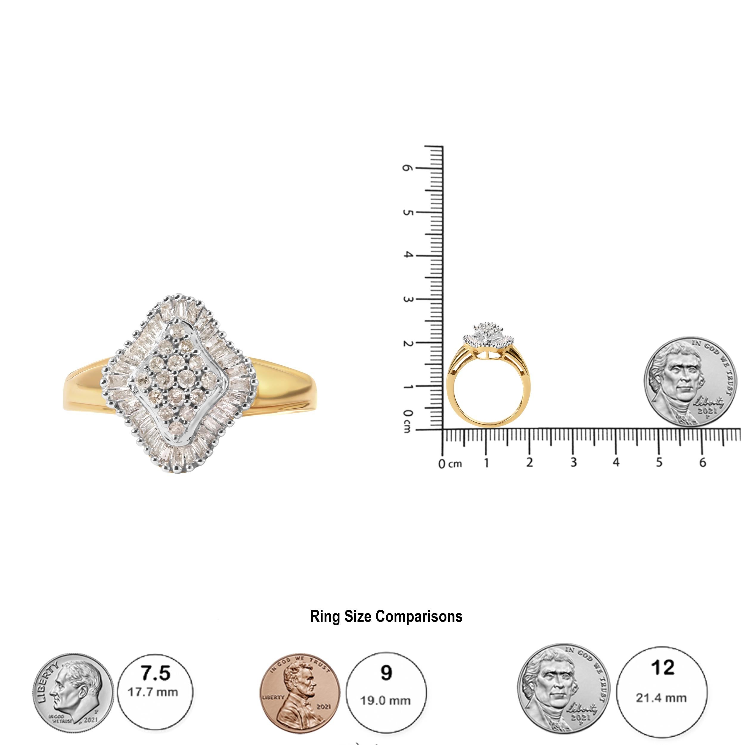 10K Yellow Gold 1/2 Carat Diamond Rhombus Head and Halo Ring In New Condition For Sale In New York, NY