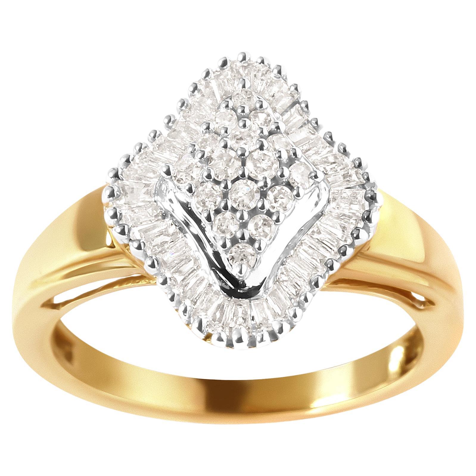 10K Yellow Gold 1/2 Carat Diamond Rhombus Head and Halo Ring For Sale