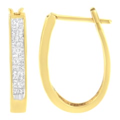 10K Yellow Gold 1/2 Carat Invisible Set Princess-Cut Diamond Hoop Earrings