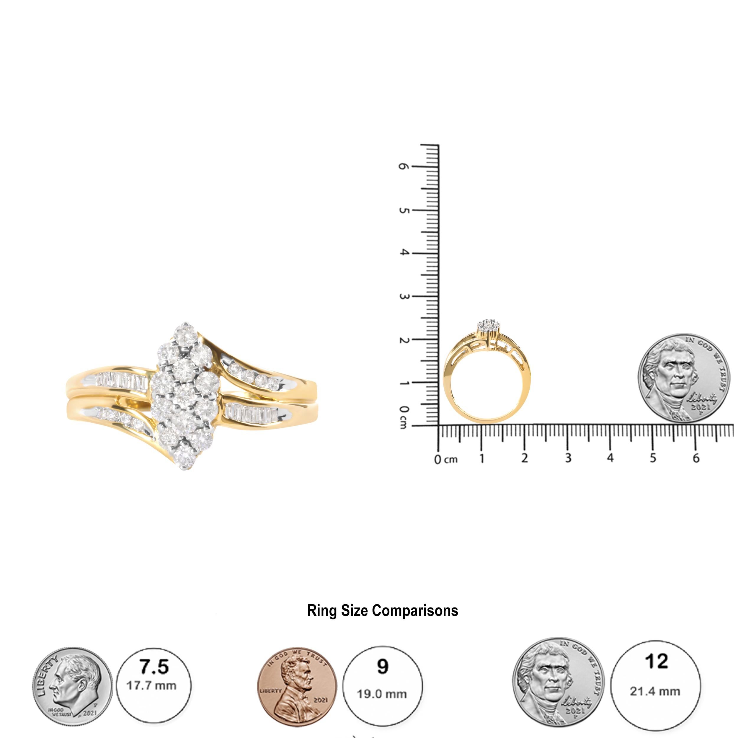 Women's 10K Yellow Gold 1/2 Carat Pear Cluster and Channel Set Diamond Ring For Sale
