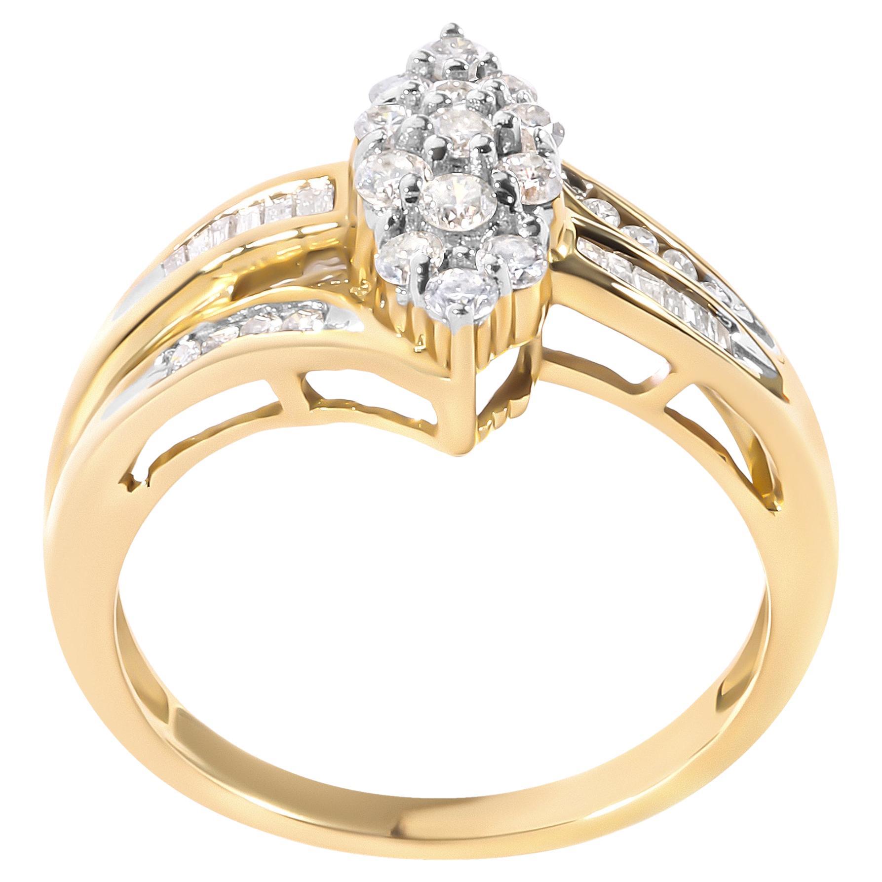 10K Yellow Gold 1/2 Carat Pear Cluster and Channel Set Diamond Ring For Sale