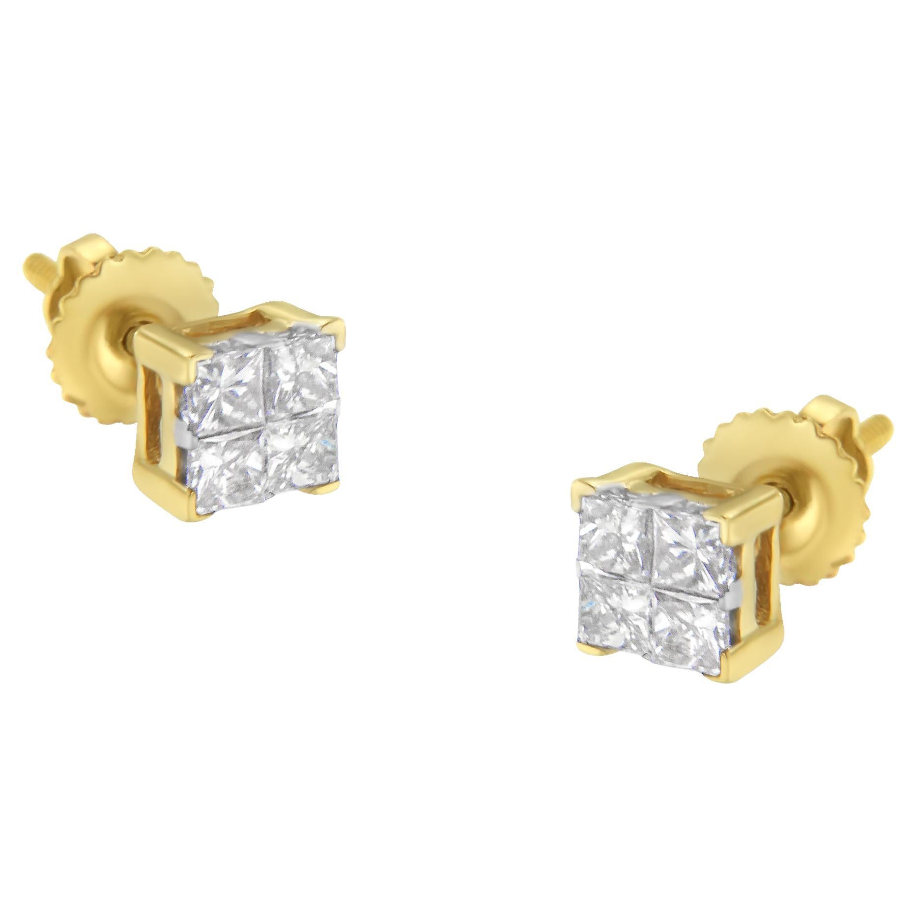 10K Yellow Gold 1 1/2 Carat Composite Floral Diamond Halo Stud Earrings ...