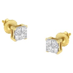 10K Yellow Gold 1/2 Carat Princess Diamond Composite Stud Earrings