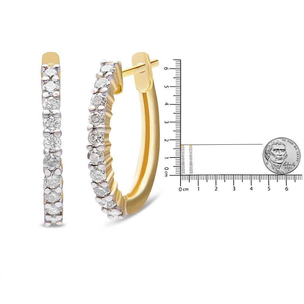 10K Yellow Gold 1/2 Carat Prong Set Round-Cut Diamond Hoop Earrings In New Condition For Sale In New York, NY