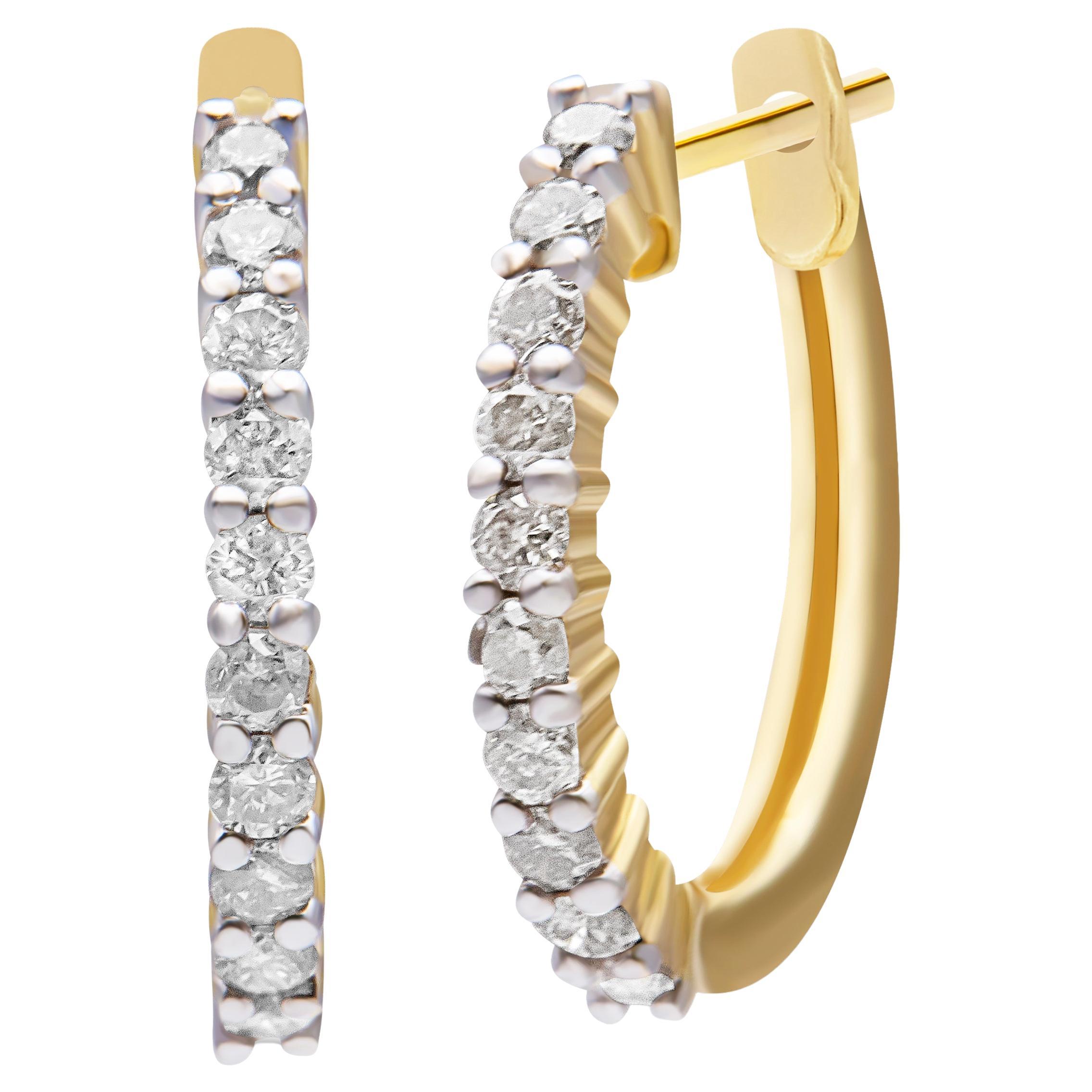 10K Yellow Gold 1/2 Carat Prong Set Round-Cut Diamond Hoop Earrings For Sale