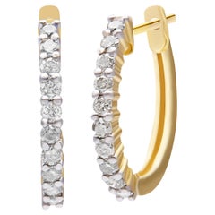 10K Yellow Gold 1/2 Carat Prong Set Round-Cut Diamond Hoop Earrings