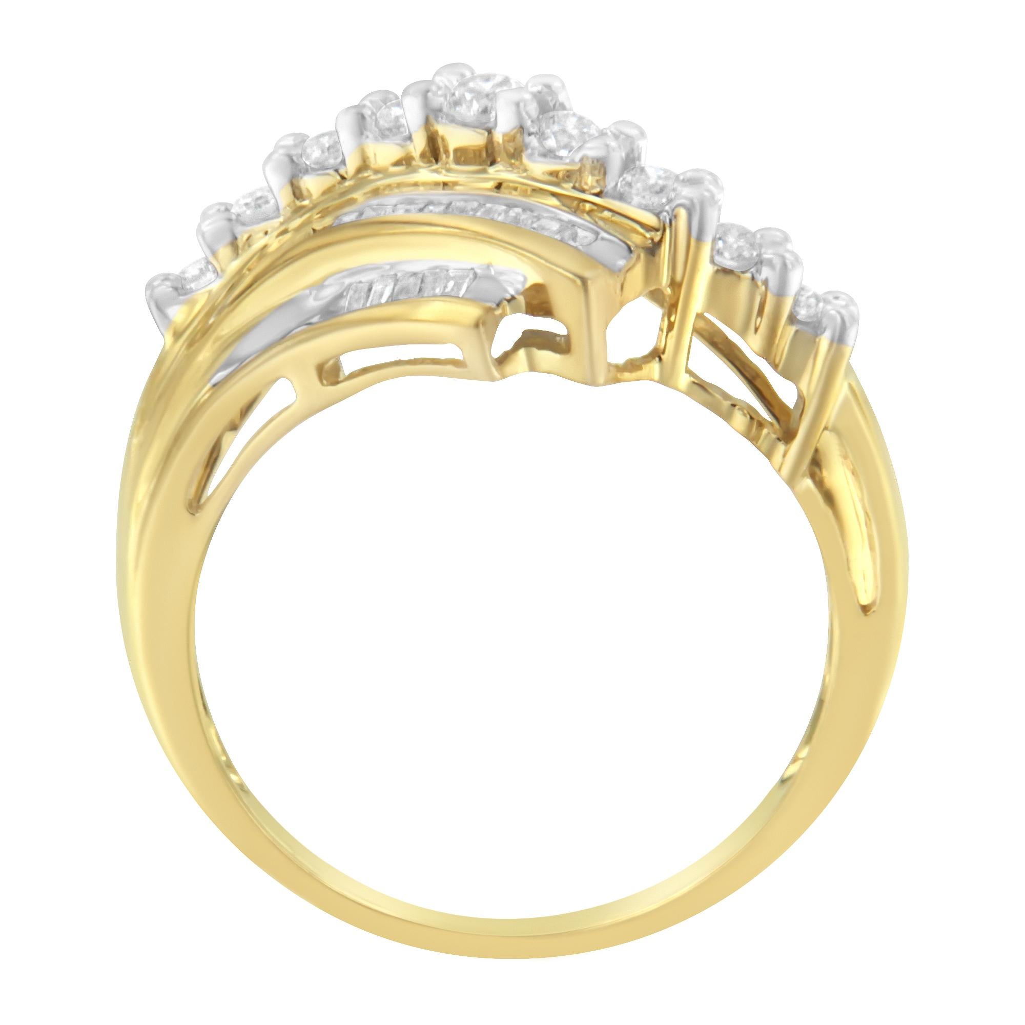 Round Cut 10K Yellow Gold 1/2 Carat Round and Baguette Diamond-Cut Ring