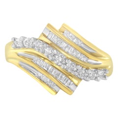 10K Yellow Gold 1/2 Carat Round and Baguette Diamond-Cut Ring