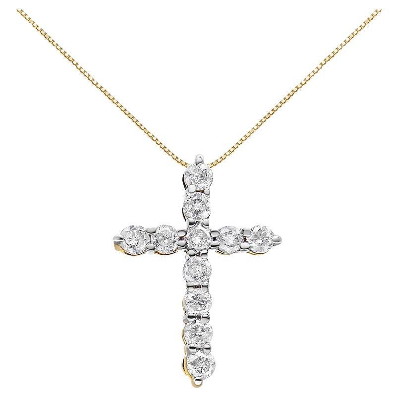 Collar Cruz Colgante Diamante Corte Brillante Redondo 1/2 Quilate Oro Amarillo 10K
