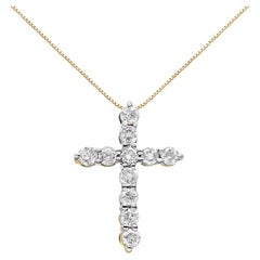 Collar Cruz Colgante Diamante Corte Brillante Redondo 1/2 Quilate Oro Amarillo 10K