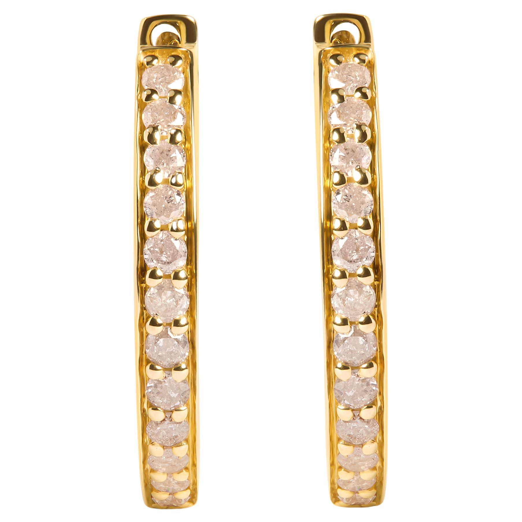 10K Yellow Gold 1/2 Carat Round-Cut Diamond Hoop Earrings 