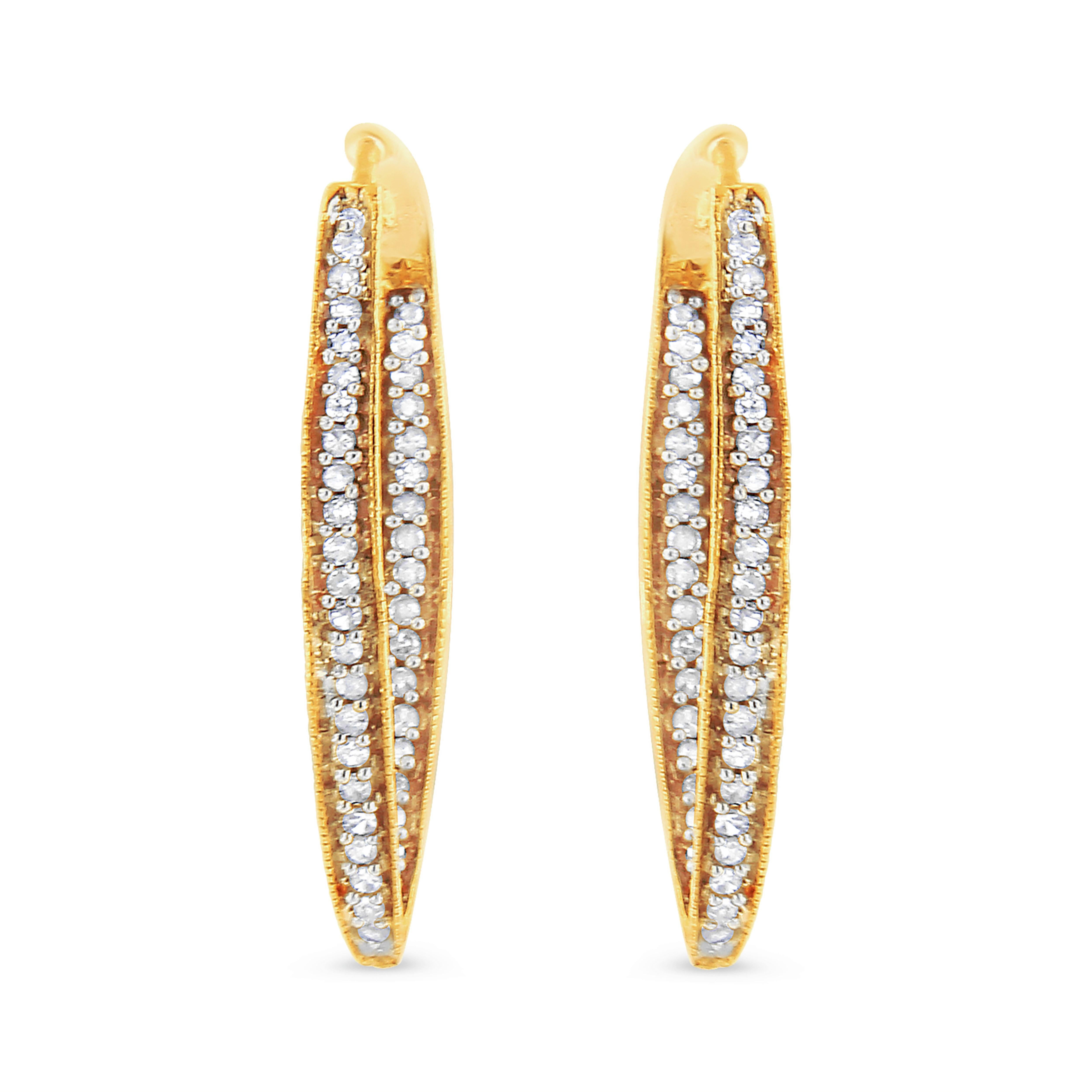 Round Cut 10K Yellow Gold 1/2 Carat Round-Cut Diamond Modern Hoop Earrings For Sale