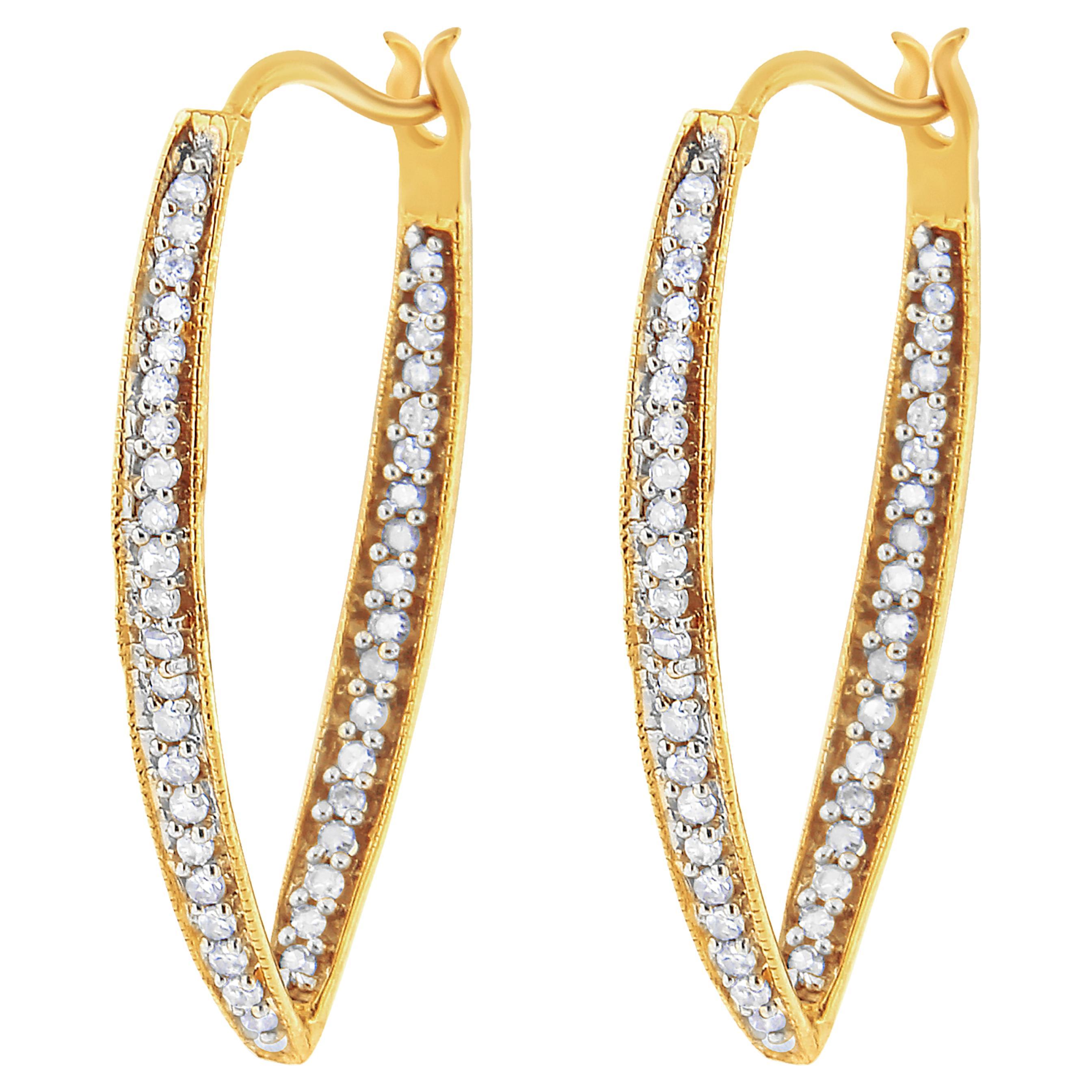10K Yellow Gold 1/2 Carat Round-Cut Diamond Modern Hoop Earrings For Sale